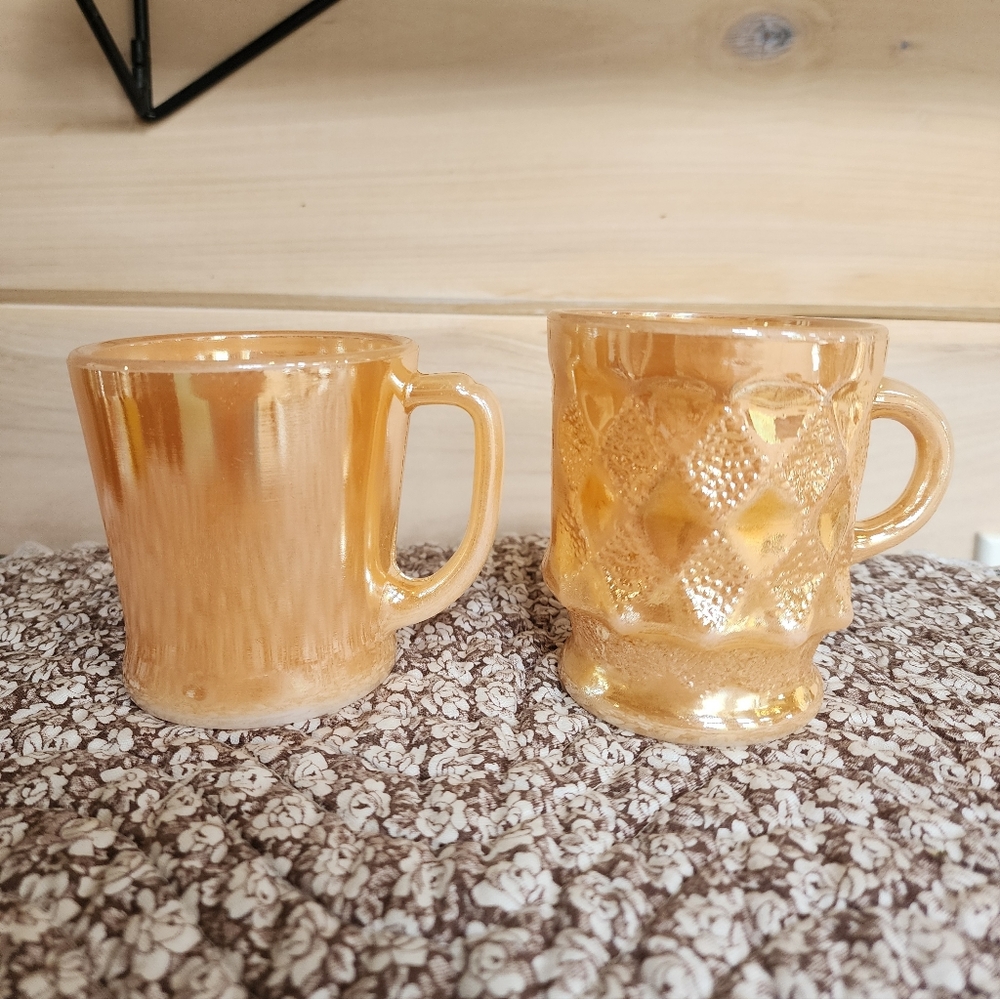 Vintage Fire King Peach Lusterware Coffee Mugs Set Of 2